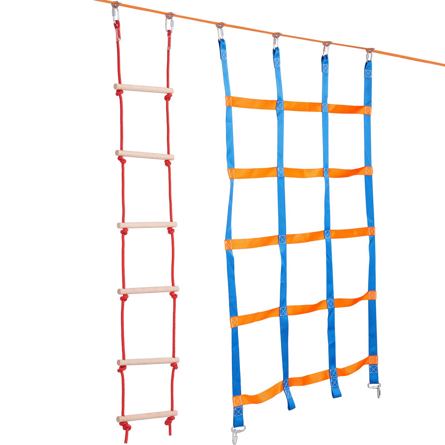 VEVOR Ninja Warrior Obstacle Course for Kids, 50 ft Weatherproof Slacklines, 500lbs Weight Capacity Monkey Line, Outdoor Playset Equipment, Backyard Toys Training Equipment Set with 10 Obstacles