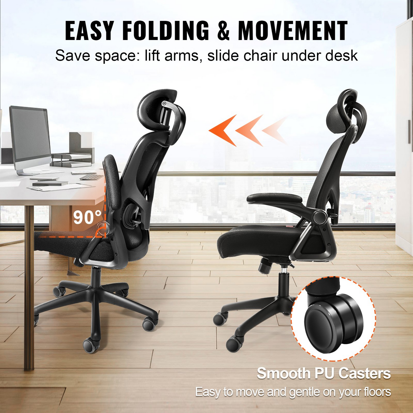 VEVOR Office Chair with Adjustable Lumbar Support, High Back Ergonomic Desk Chair with Adjustable Headrest, Ergonomic Office Chair Backrest with 2D Armrest, Computer Chair for Home, Office - Navarrete Furniture