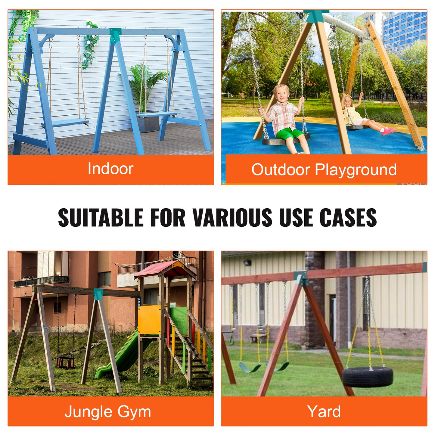 VEVOR A-Frame Middle Swing Set Brackets, Heavy Duty Carbon Steel Swing Set Hardware with Mounting Hardware, DIY Swing Set Bracket Swing Set Kit for 4x4 Legs & 4x6 Beam, Green - Navarrete Furniture