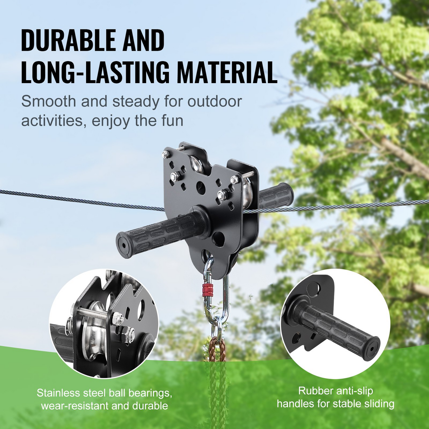 VEVOR Zipline Kit for Kids and Adult, 60 ft Zip Line Kits Up to 500 lb, Backyard Outdoor Quick Setup Zipline, Playground Entertainment with Stainless Steel Zipline, Spring Brake, Safety Harness, Seat - Navarrete Furniture