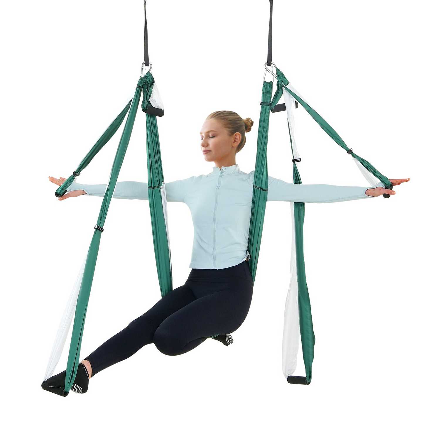 VEVOR Aerial Yoga Swing Set, 2.7 Yards Yoga Hammock Hanging Swing Aerial Sling Inversion Fly Kit Trapeze Inversion Equipment with Ceiling Mount Accessories, Max 661.38 lbs Load Capacity, Green/White - Navarrete Furniture