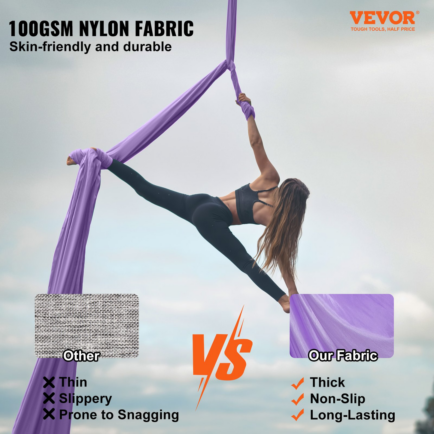 VEVOR Aerial Yoga Hammock & Swing, 4.4 Yards, Yoga Starter Kit with 100gsm Nylon Fabric, Full Rigging Hardware and Easy Set-up Guide, Antigravity Flying for All Levels Fitness Bodybuilding, Purple - Navarrete Furniture