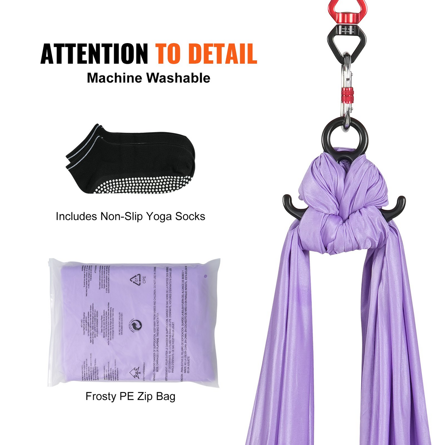 VEVOR Aerial Yoga Hammock & Swing, 4.4 Yards, Yoga Starter Kit with 100gsm Nylon Fabric, Full Rigging Hardware and Easy Set-up Guide, Antigravity Flying for All Levels Fitness Bodybuilding, Purple - Navarrete Furniture