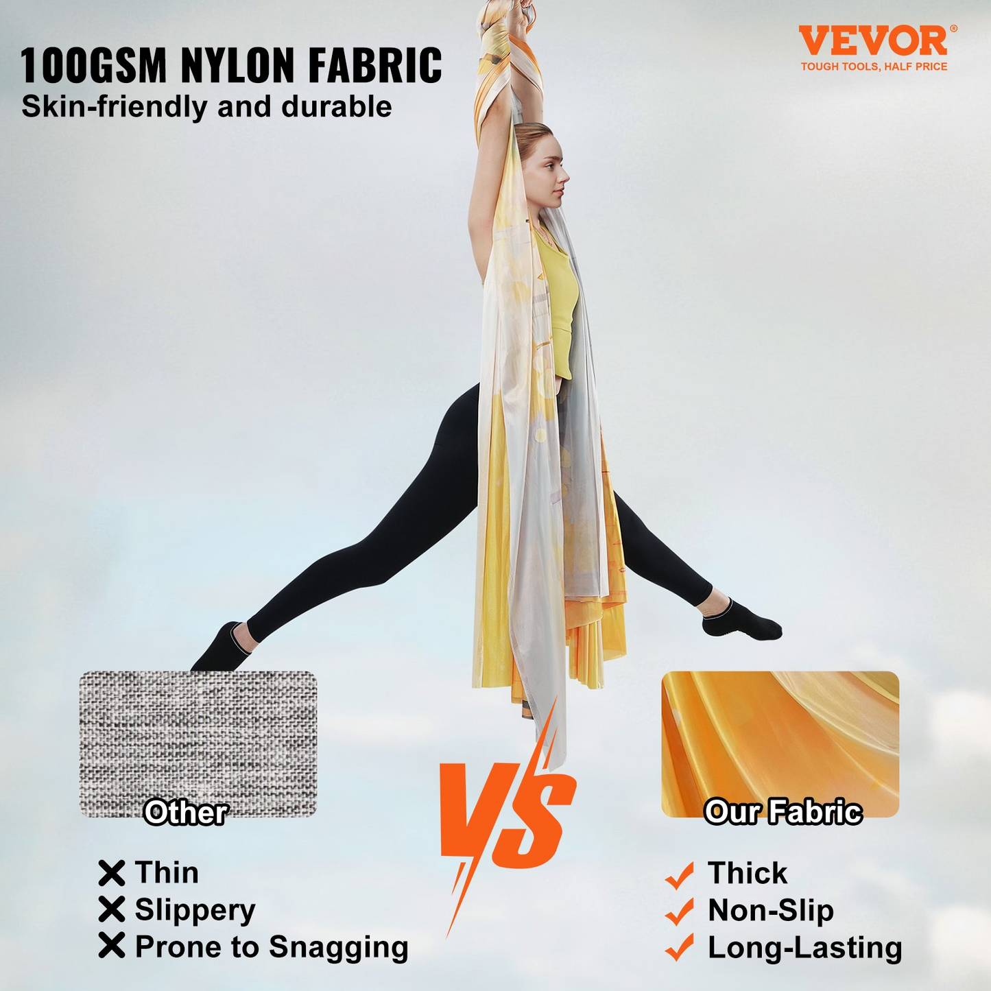 VEVOR Aerial Yoga Hammock & Swing, 5.5 Yards, Aerial Yoga Starter Kit with 100gsm Nylon Fabric, Full Rigging Hardware & Easy Set-up Guide, Antigravity Flying for All Levels Fitness Bodybuilding, Gold - Navarrete Furniture