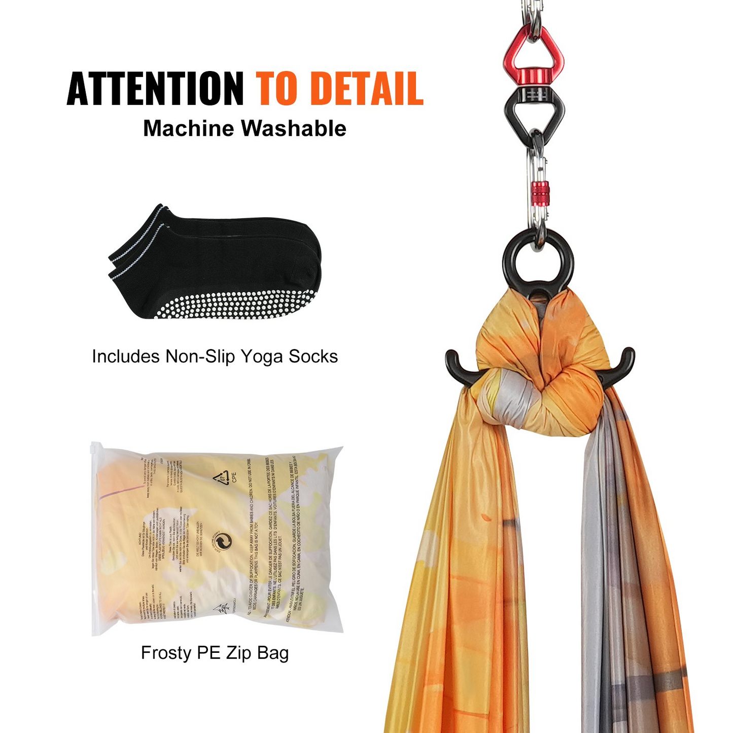 VEVOR Aerial Yoga Hammock & Swing, 5.5 Yards, Aerial Yoga Starter Kit with 100gsm Nylon Fabric, Full Rigging Hardware & Easy Set-up Guide, Antigravity Flying for All Levels Fitness Bodybuilding, Gold - Navarrete Furniture