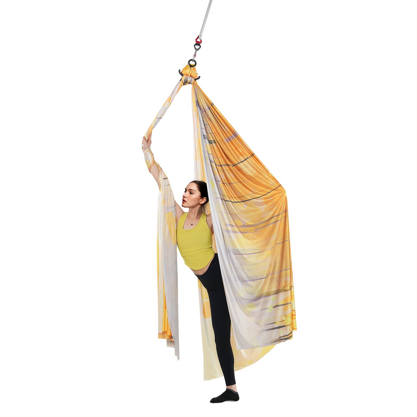VEVOR Aerial Yoga Hammock & Swing, 5.5 Yards, Aerial Yoga Starter Kit with 100gsm Nylon Fabric, Full Rigging Hardware & Easy Set-up Guide, Antigravity Flying for All Levels Fitness Bodybuilding, Gold - Navarrete Furniture