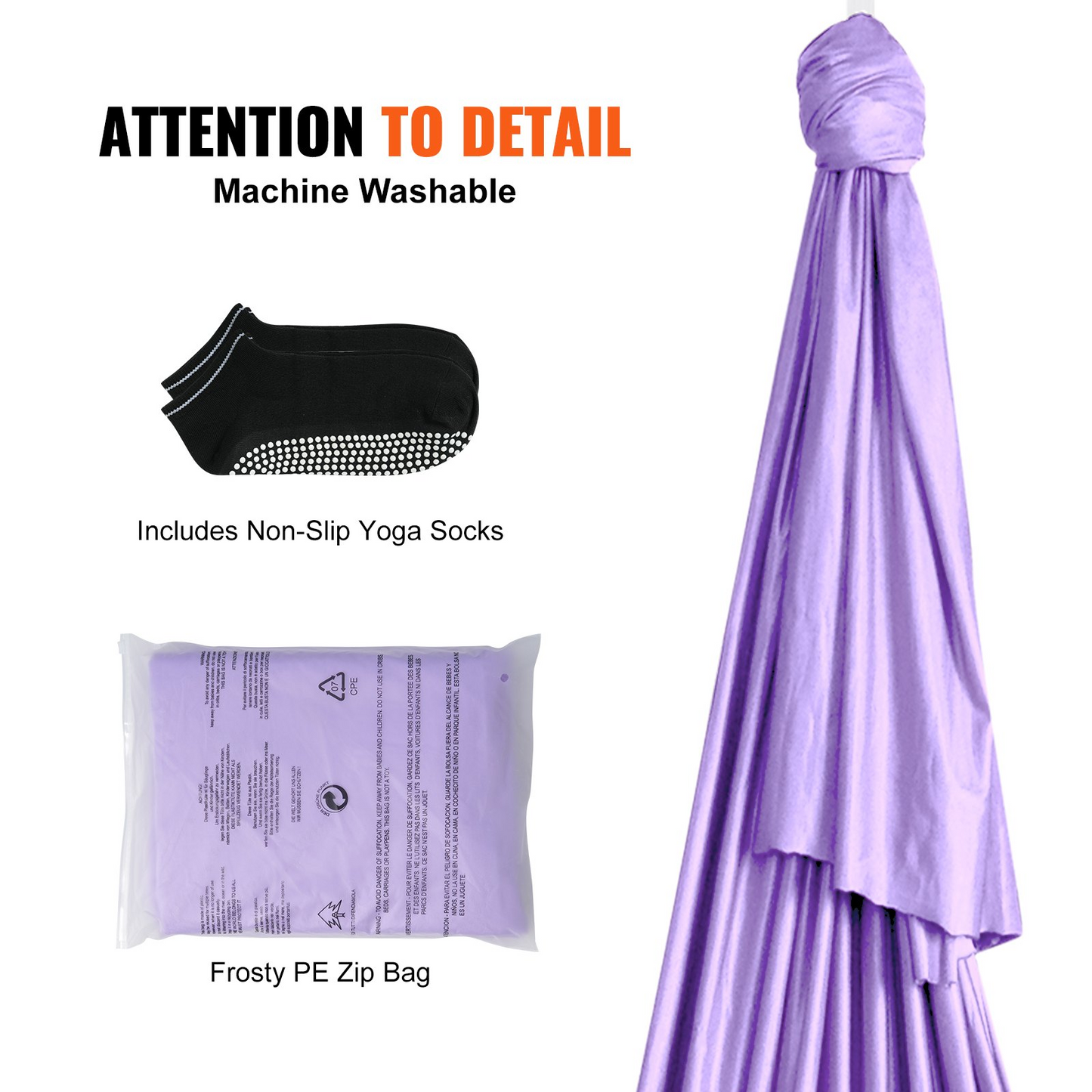 VEVOR Aerial Yoga Hammock & Swing, 4.4 Yards, Yoga Starter Kit with 100gsm Nylon Fabric, Full Rigging Hardware and Easy Set-up Guide, Antigravity Flying for All Levels Fitness Bodybuilding, Purple - Navarrete Furniture