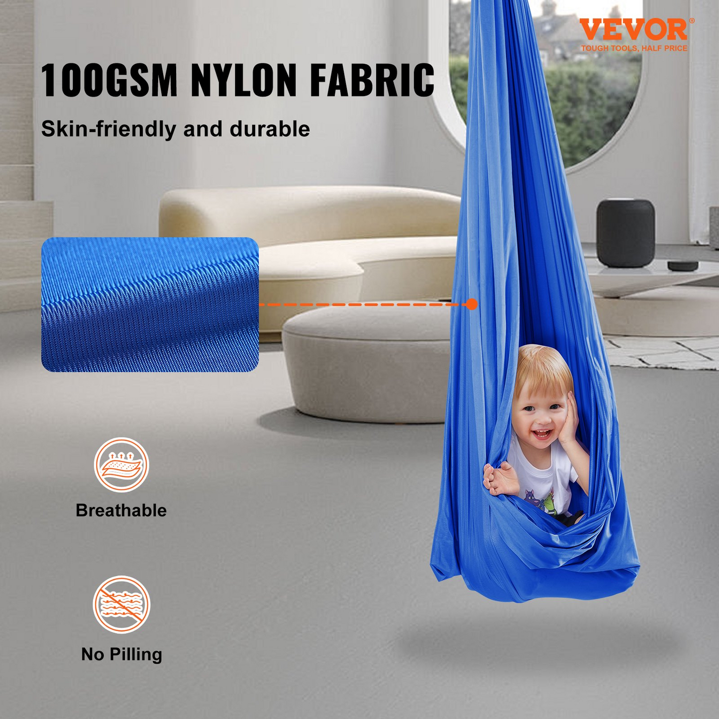 VEVOR Sensory Swing for Kids, 3.1 Yards, Therapy Swing for Children with Special Needs, Cuddle Swing Indoor Outdoor Hammock for Child & Adult with Autism, ADHD, Aspergers, Sensory Integration, Blue - Navarrete Furniture