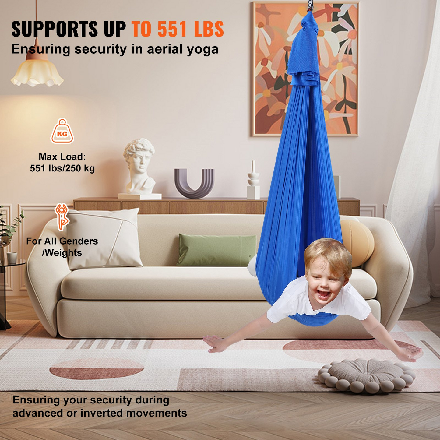 VEVOR Sensory Swing for Kids, 3.1 Yards, Therapy Swing for Children with Special Needs, Cuddle Swing Indoor Outdoor Hammock for Child & Adult with Autism, ADHD, Aspergers, Sensory Integration, Blue - Navarrete Furniture