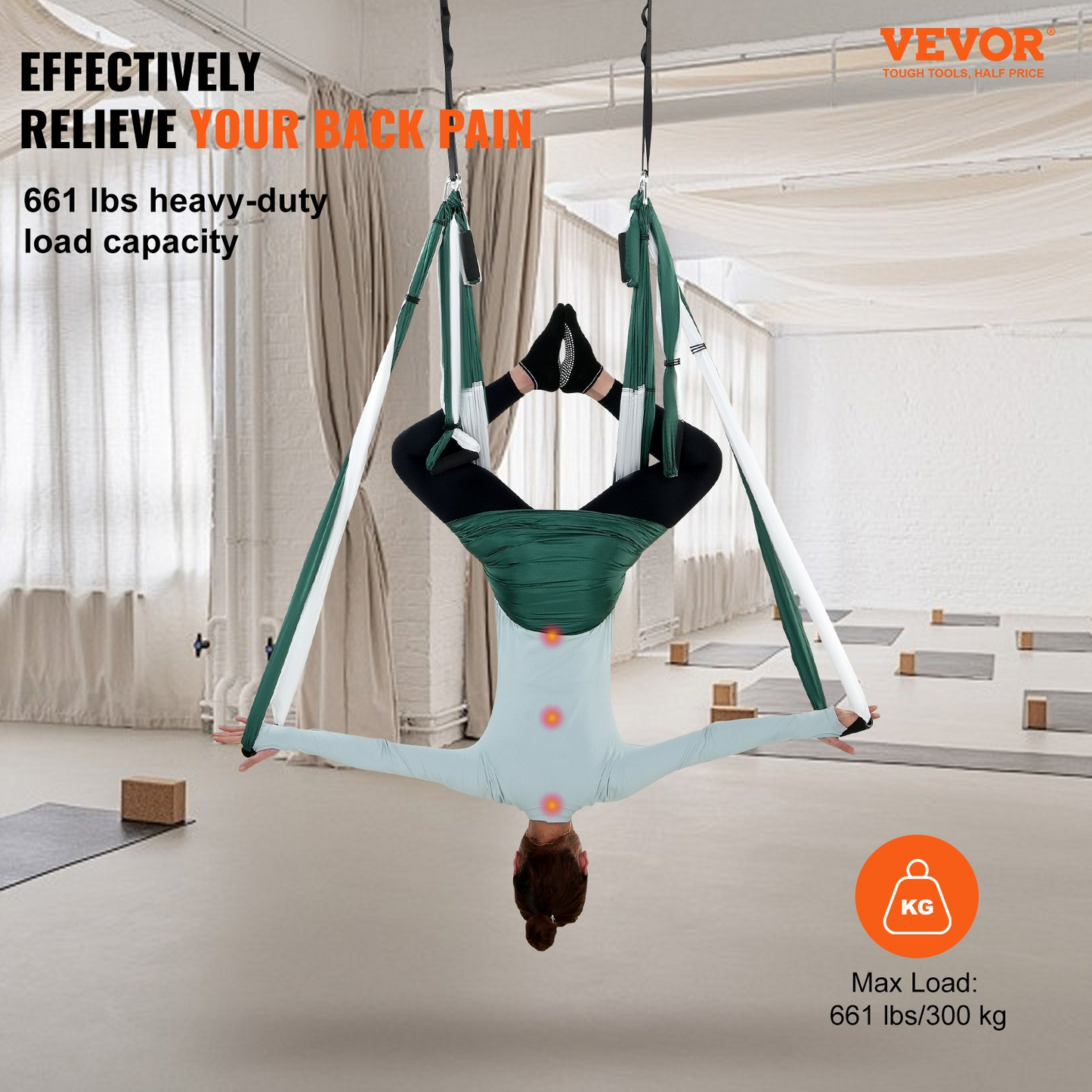 VEVOR Aerial Yoga Swing Set, 2.7 Yards Yoga Hammock Hanging Swing Aerial Sling Inversion Fly Kit Trapeze Inversion Equipment with Ceiling Mount Accessories, Max 661.38 lbs Load Capacity, Green/White - Navarrete Furniture