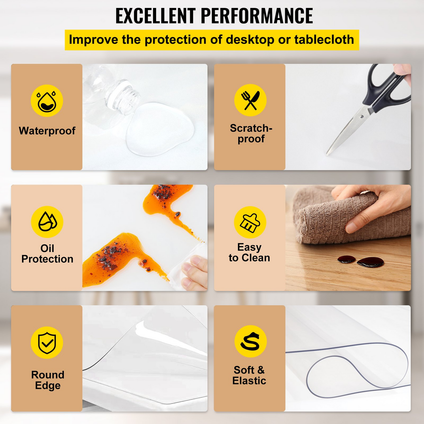 VEVOR Plastic Table Cover 36 x 60 Inch, 2 mm Thick Clear Table Protector, Rectangle Clear Desk Mat, Waterproof & Easy Cleaning for Office Dresser Night Stand - Navarrete Furniture