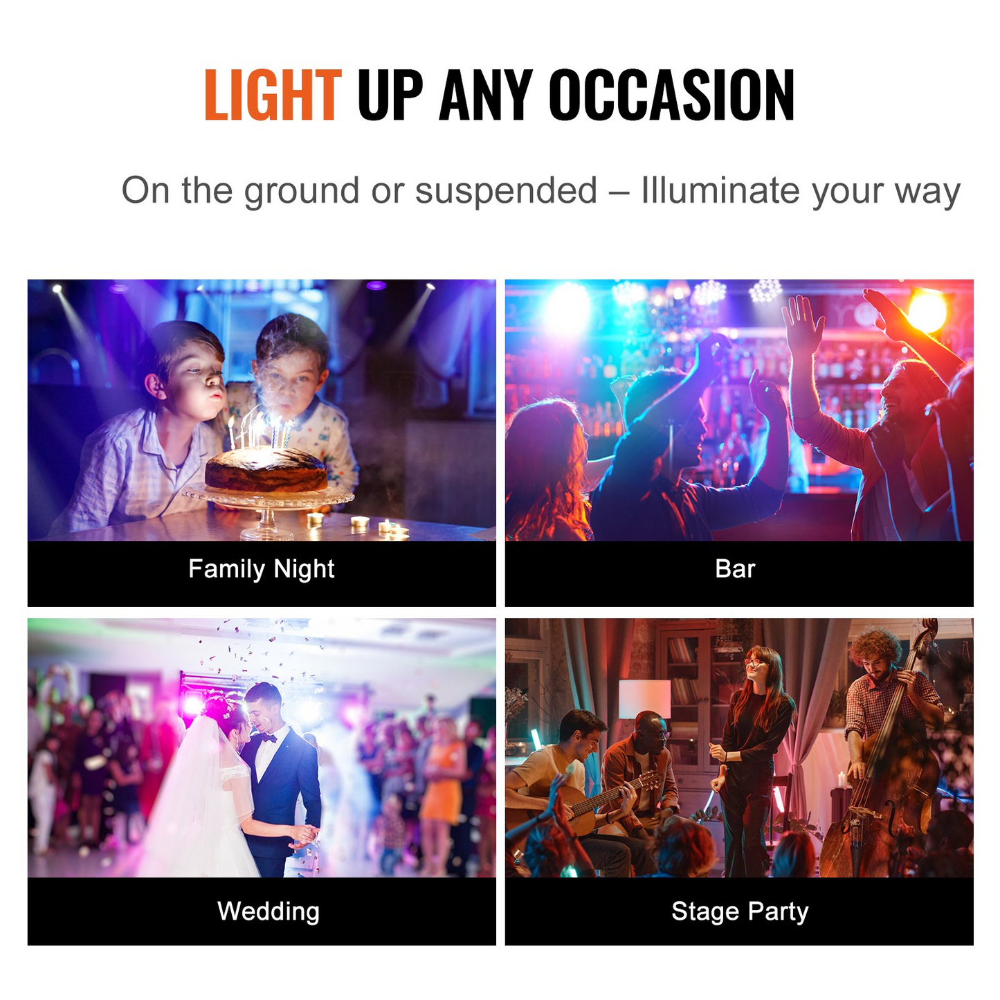 VEVOR 36LED RGB Stage Light PAR Light 7-Mode DMX Beam Disco Light Indoor 4-Pack - Navarrete Furniture