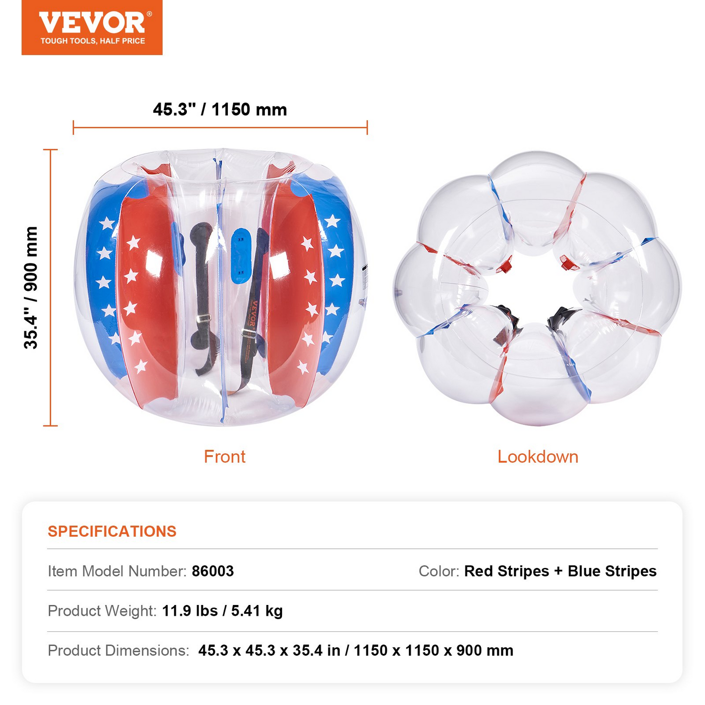 VEVOR Inflatable Bumper Balls 2-Pack 4FT/1.2M PVC Sumo Zorb Balls for Kid & Teen - Navarrete Furniture
