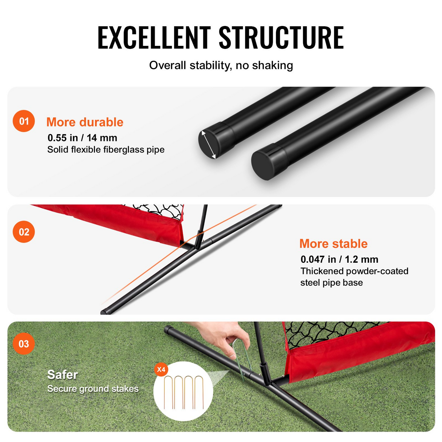 VEVOR Barricade Backstop Net, 16x10 ft Ball Sports Barrier Netting, Portable Practice Equipment with Carry Bag, Protection Screen for Baseball Softball Lacrosse Soccer Hockey Training, for Backyard - Navarrete Furniture