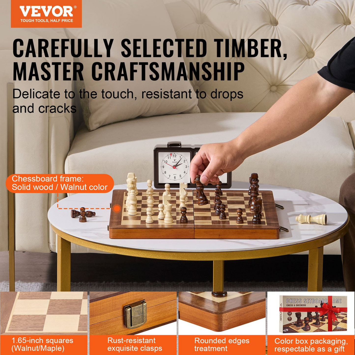 VEVOR Magnetic Wooden Chess Set, 15 inch 2-IN-1 Chess Checkers Game Set, Folding Chess Board Games for Adults Kids, 2 Queens Portable Travel Gift Chess Set for Tournament Professional Beginner - Navarrete Furniture