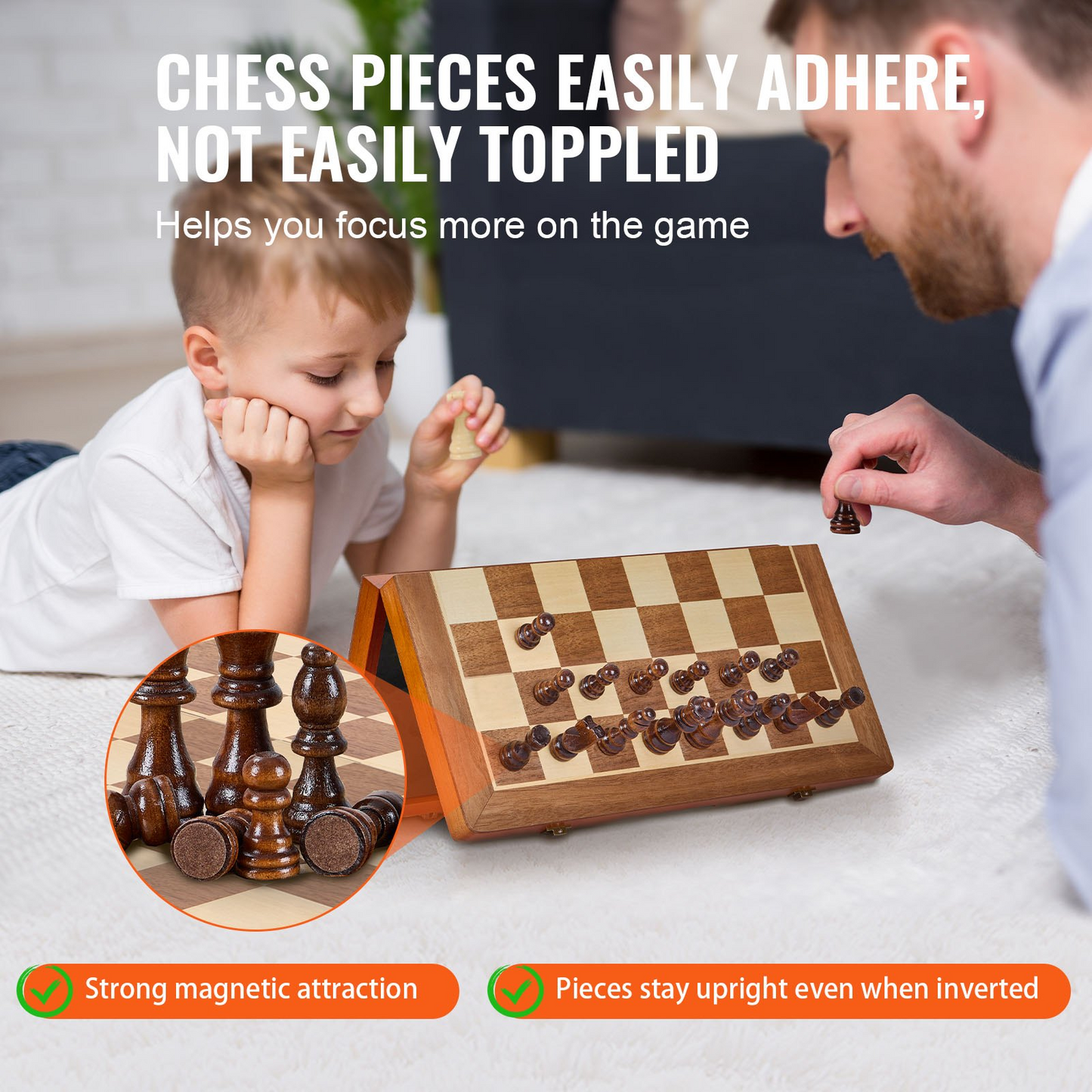 VEVOR Magnetic Wooden Chess Set, 15 inch 2-IN-1 Chess Checkers Game Set, Folding Chess Board Games for Adults Kids, 2 Queens Portable Travel Gift Chess Set for Tournament Professional Beginner - Navarrete Furniture