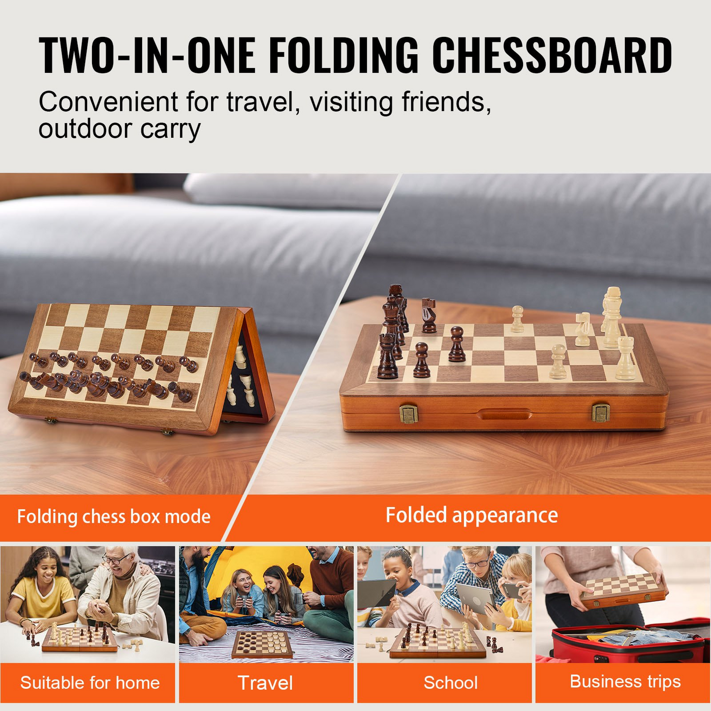 VEVOR Magnetic Wooden Chess Set, 15 inch 2-IN-1 Chess Checkers Game Set, Folding Chess Board Games for Adults Kids, 2 Queens Portable Travel Gift Chess Set for Tournament Professional Beginner - Navarrete Furniture