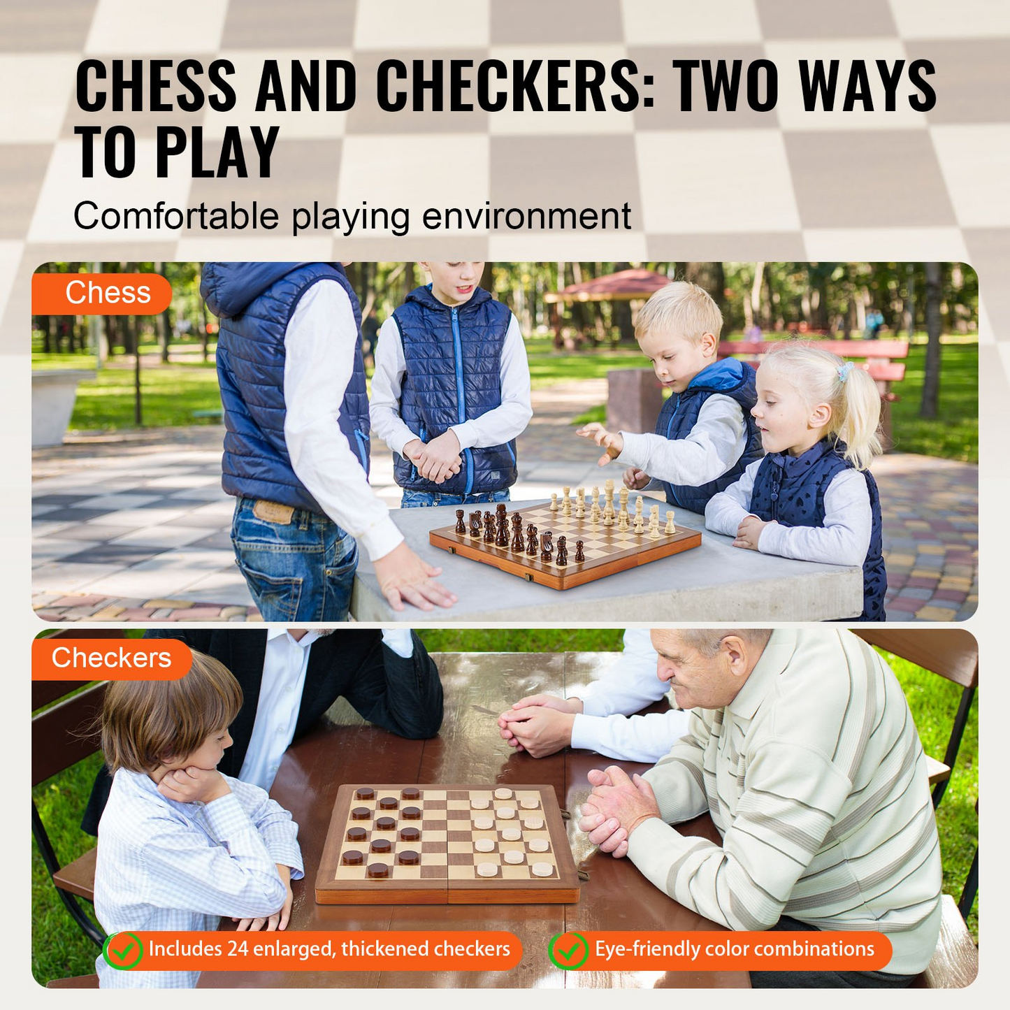 VEVOR Magnetic Wooden Chess Set, 15 inch 2-IN-1 Chess Checkers Game Set, Folding Chess Board Games for Adults Kids, 2 Queens Portable Travel Gift Chess Set for Tournament Professional Beginner - Navarrete Furniture