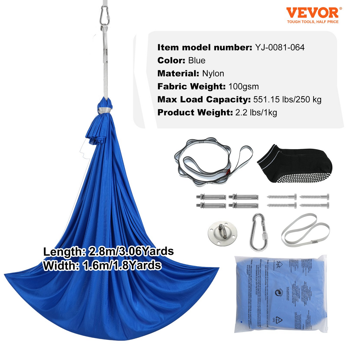 VEVOR Sensory Swing for Kids, 3.1 Yards, Therapy Swing for Children with Special Needs, Cuddle Swing Indoor Outdoor Hammock for Child & Adult with Autism, ADHD, Aspergers, Sensory Integration, Blue - Navarrete Furniture