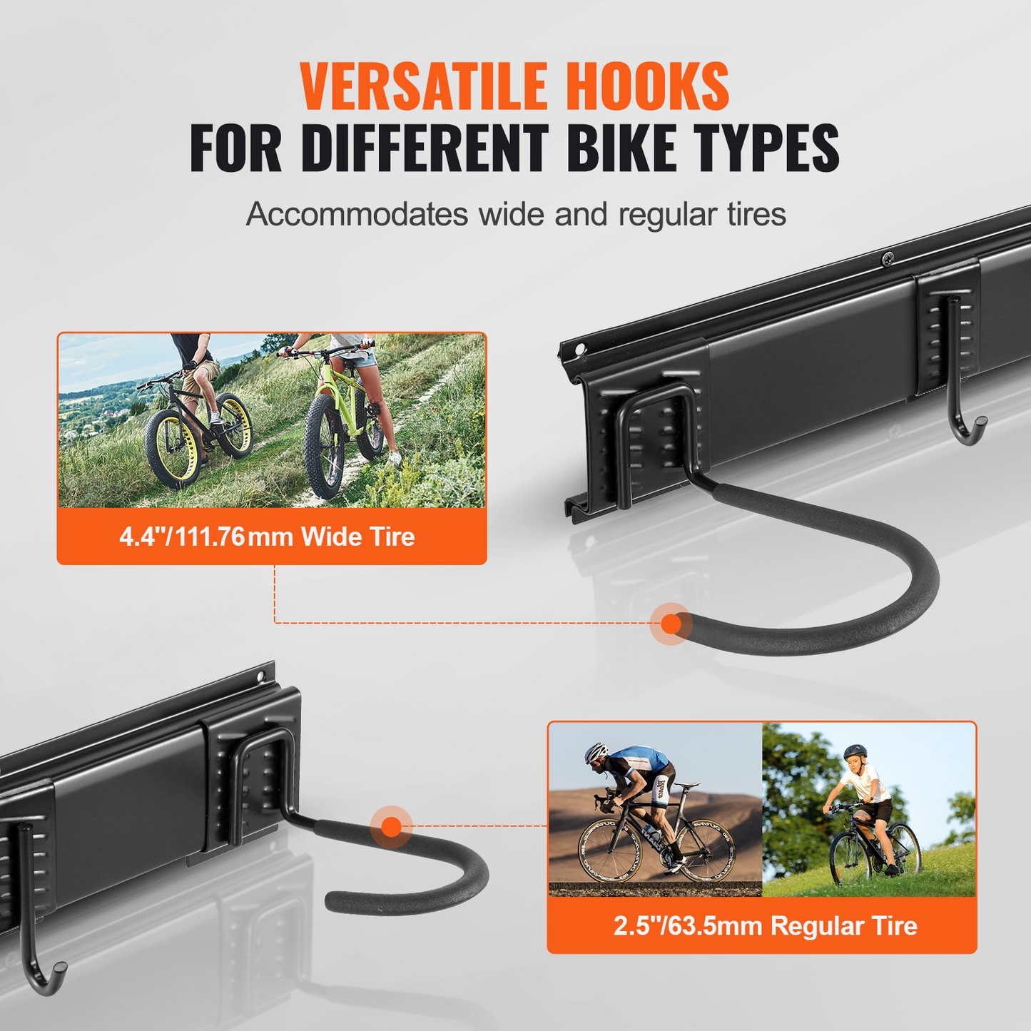 Full wall-mounted bike storage kit with rail and hooks