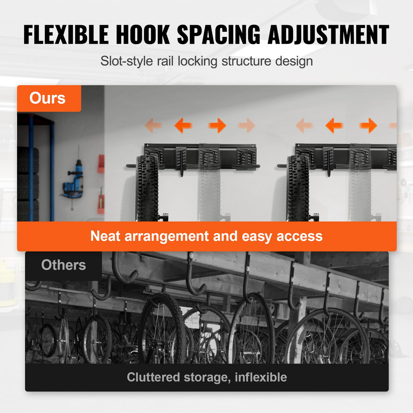 Dimensions and load specs for VEVOR wall bike organizer