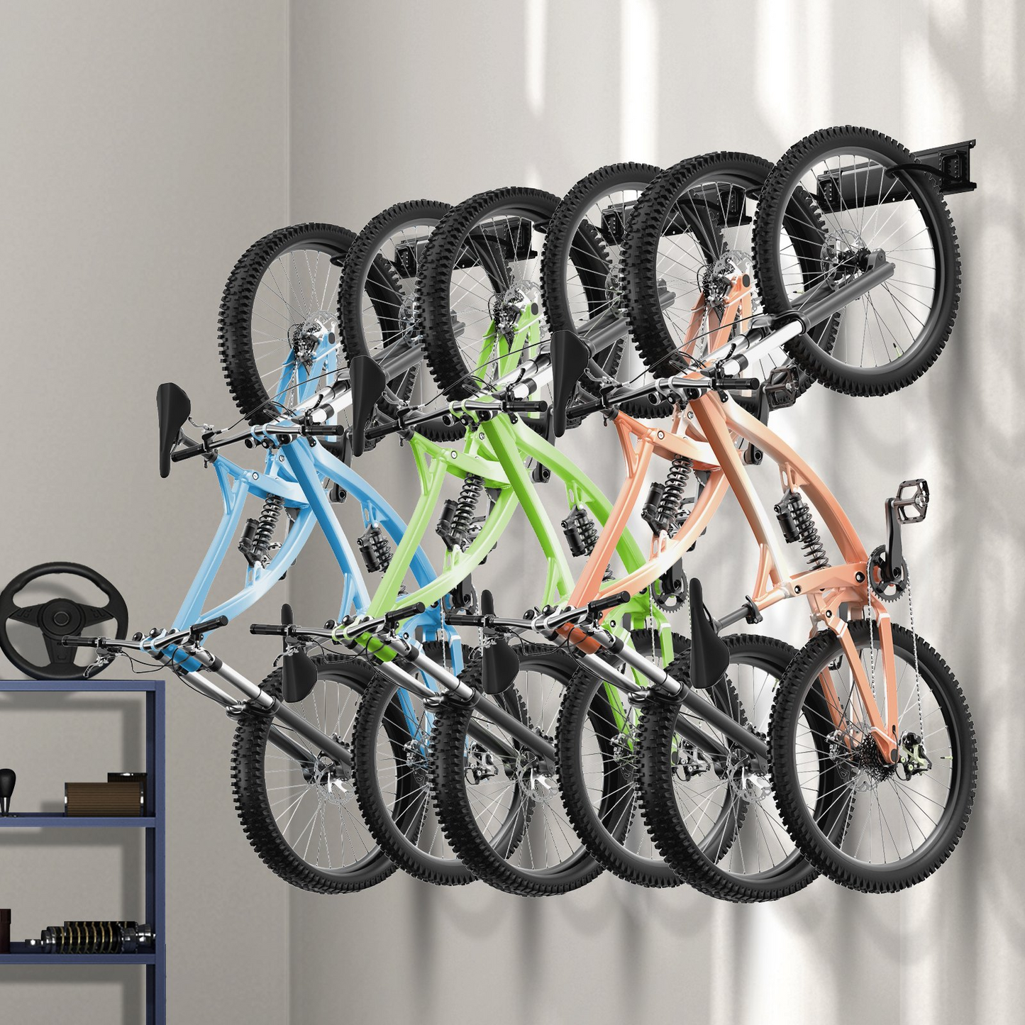 VEVOR 6-bike wall rack installed in garage