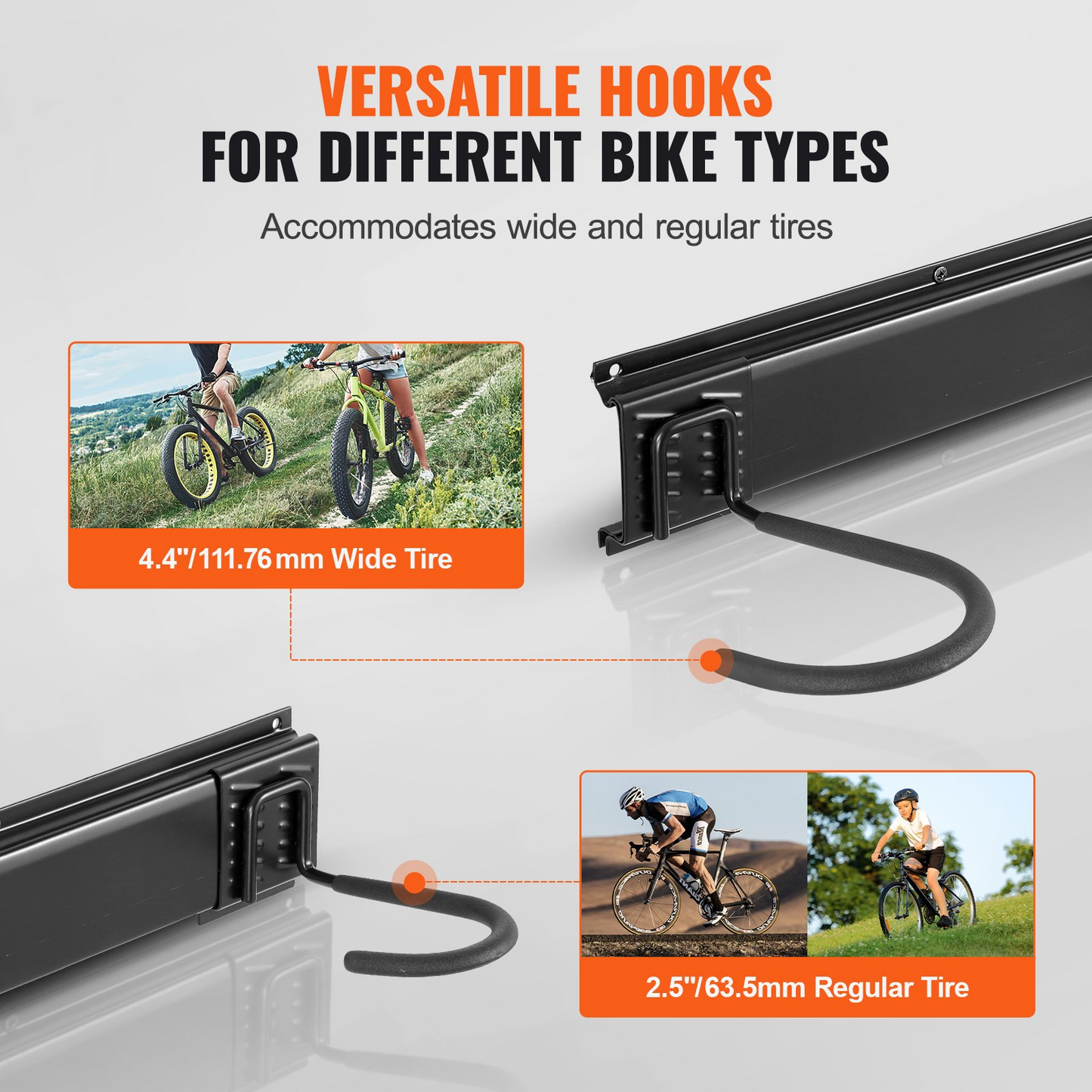 VEVOR Bike Storage Rack, 2 Bike Racks, Wall Mount Bike Storage Hanger, Home and Garage Organizer, Customizable for Various Bike Sizes, Adjustable Holder for Space Saving, Holds Up to 100 lbs, 17-inch - Navarrete Furniture