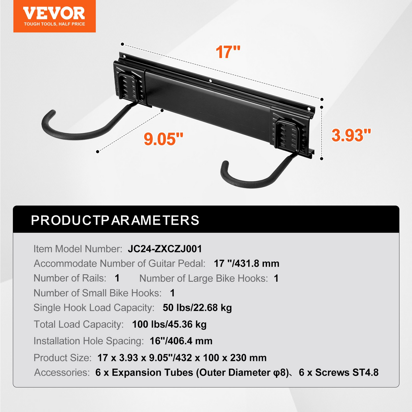 VEVOR Bike Storage Rack, 2 Bike Racks, Wall Mount Bike Storage Hanger, Home and Garage Organizer, Customizable for Various Bike Sizes, Adjustable Holder for Space Saving, Holds Up to 100 lbs, 17-inch - Navarrete Furniture