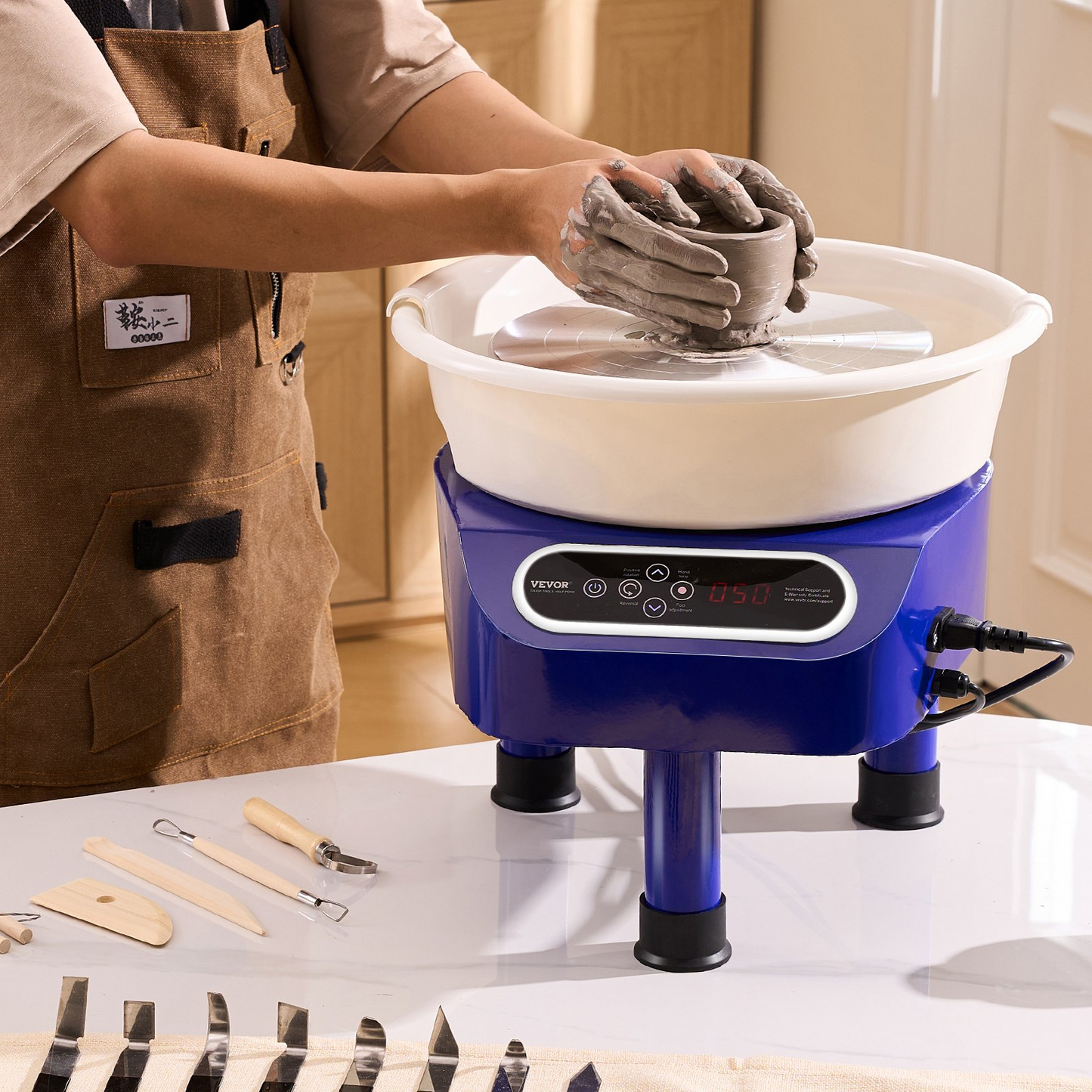 VEVOR Pottery Wheel, 11 inch Pottery Forming Machine, 450W Electric Wheel for Pottery with Foot Pedal and LCD Touch Screen, Direct Drive Ceramic Wheel with 3 Support Legs for DIY Art Craft, Blue - Navarrete Furniture