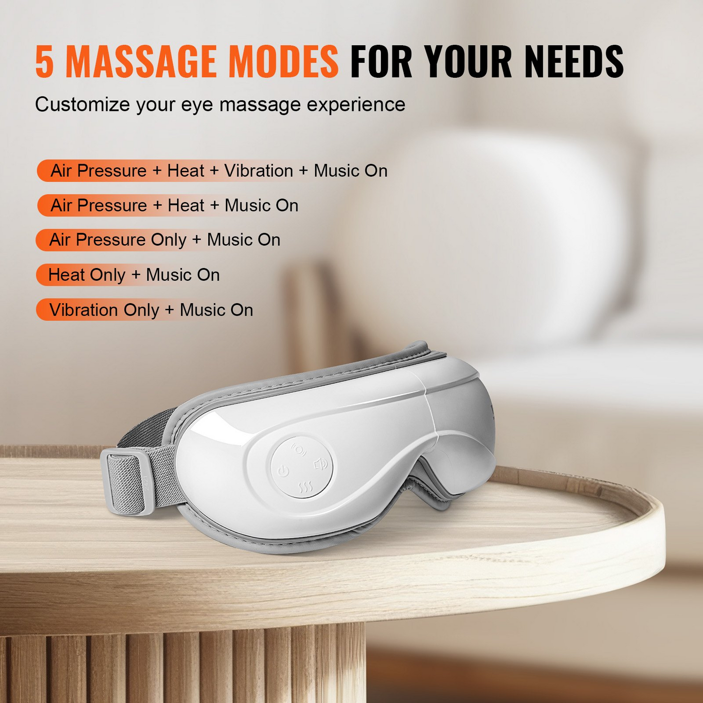 VEVOR Heated Eye Massager Eye Care Device 5 Modes Bluetooth Music 180° Foldable - Navarrete Furniture
