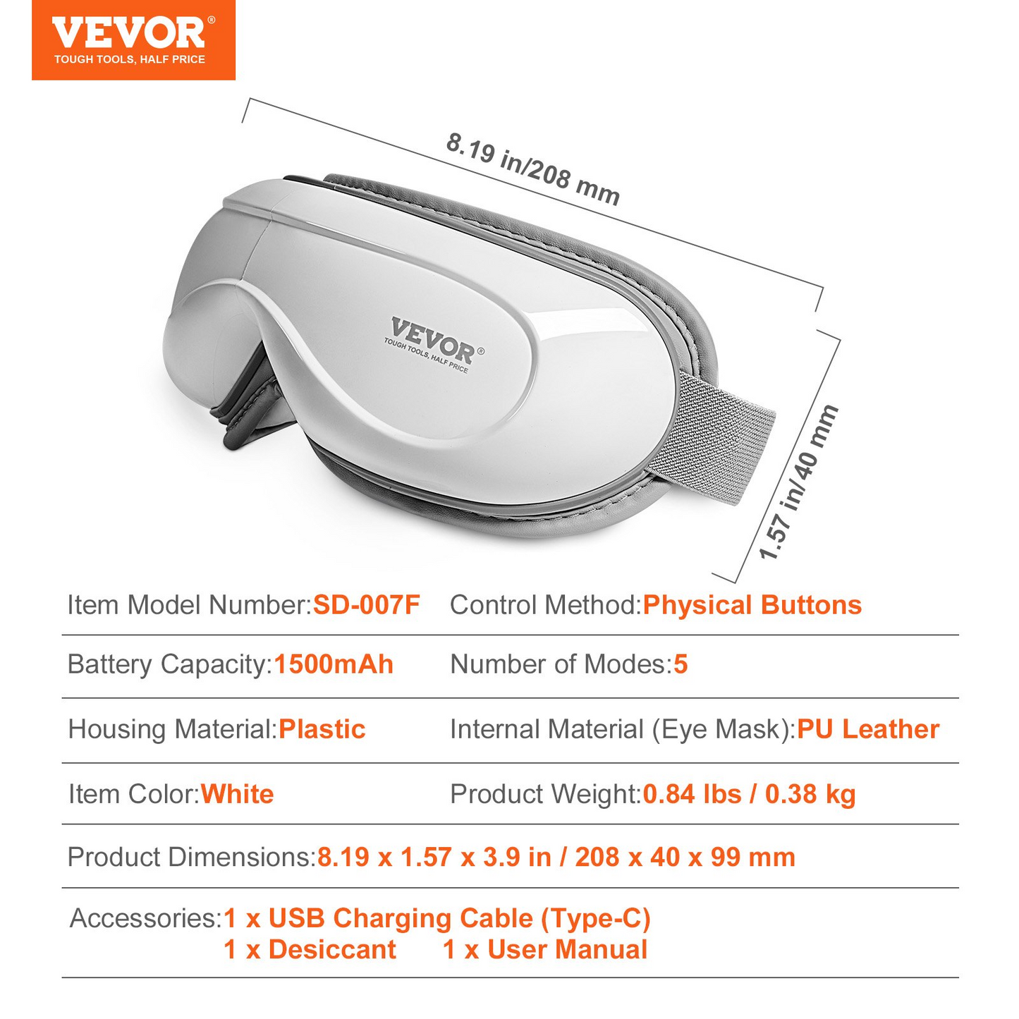 VEVOR Heated Eye Massager Eye Care Device 5 Modes Bluetooth Music 180° Foldable - Navarrete Furniture