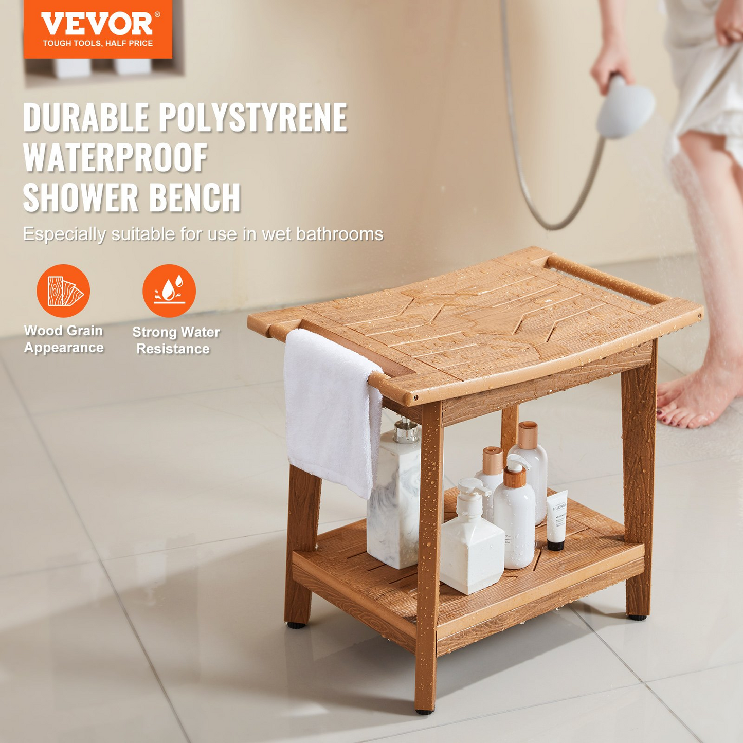 VEVOR Poly Lumber Shower Bench 21 x 14 x 18.5 in Shower Stool Chair for Bathroom - Navarrete Furniture