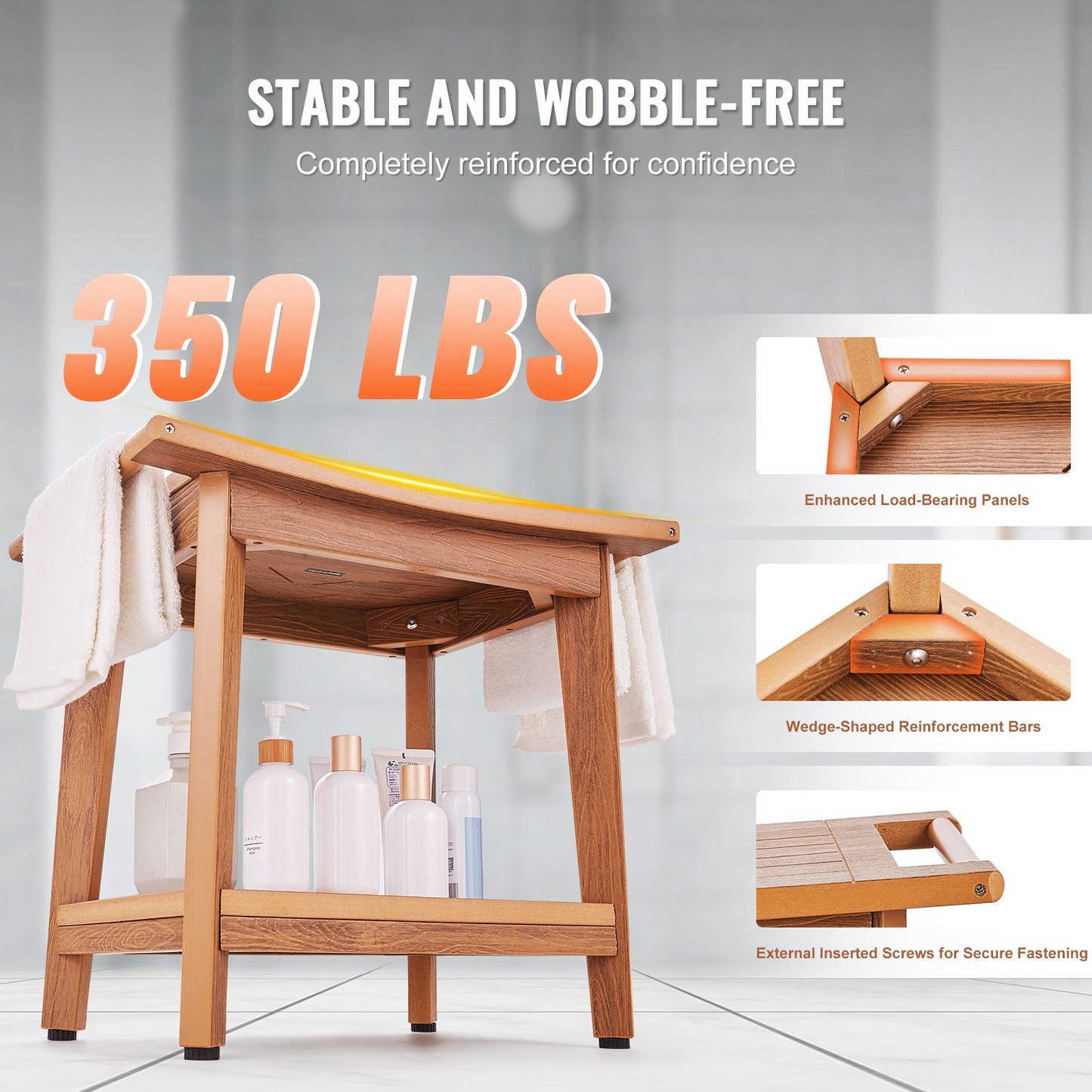 VEVOR Poly Lumber Shower Bench 21 x 14 x 18.5 in Shower Stool Chair for Bathroom - Navarrete Furniture