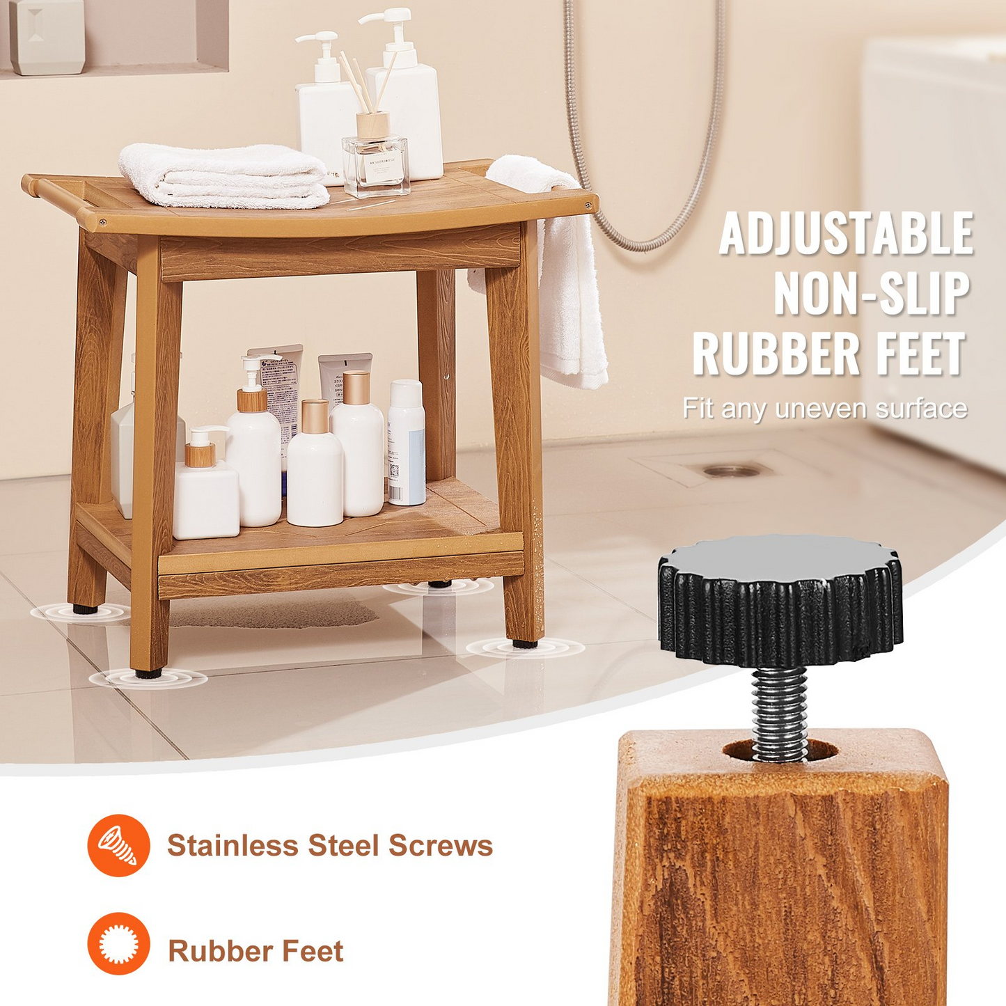 VEVOR Poly Lumber Shower Bench 21 x 14 x 18.5 in Shower Stool Chair for Bathroom - Navarrete Furniture