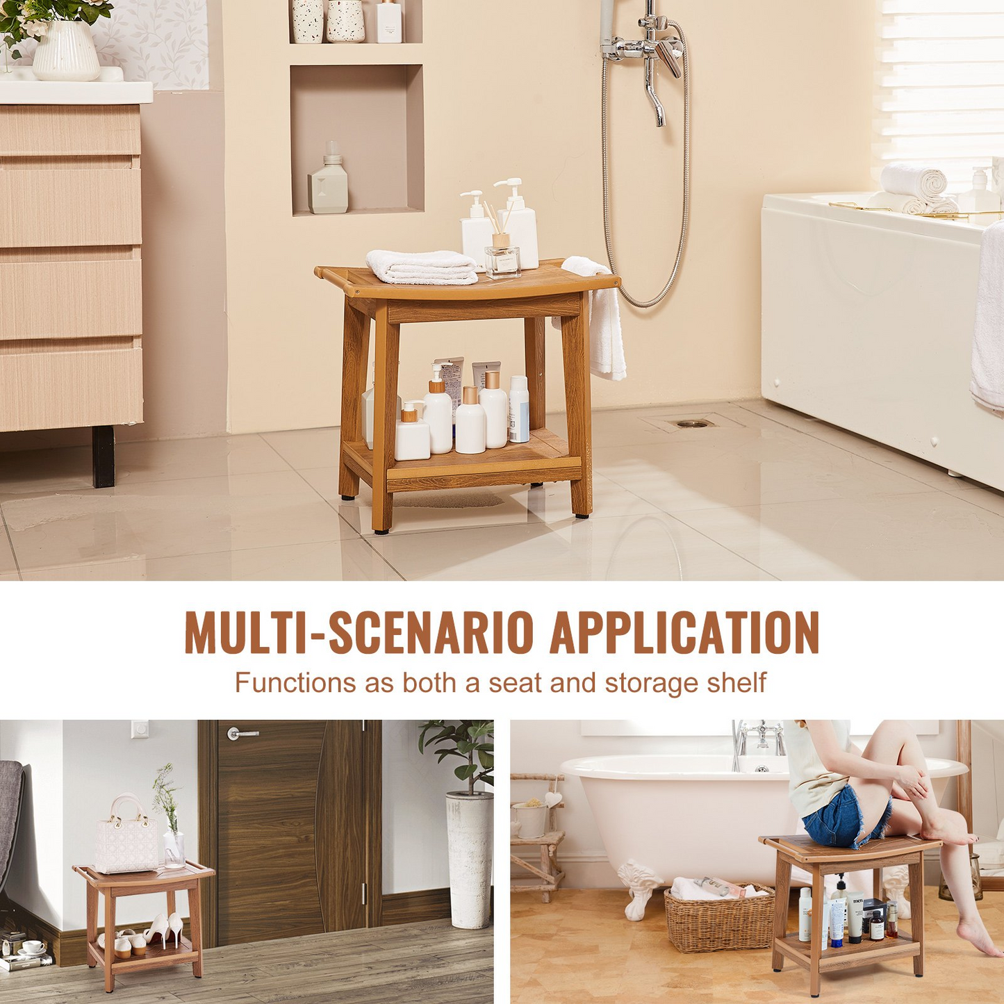 VEVOR Poly Lumber Shower Bench 21 x 14 x 18.5 in Shower Stool Chair for Bathroom - Navarrete Furniture