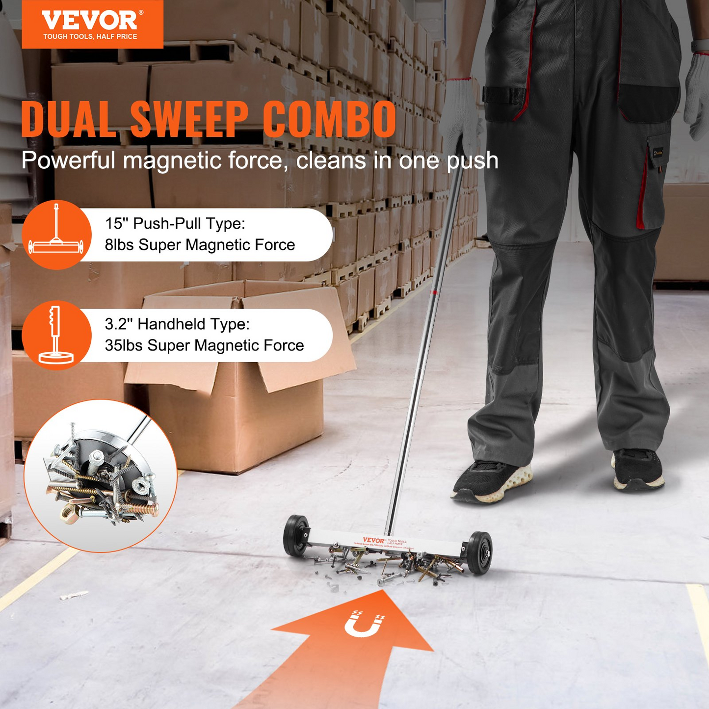 VEVOR 15-Inch Magnetic Sweeper with Wheels Telescoping Magnetic Pickup Tool - Navarrete Furniture
