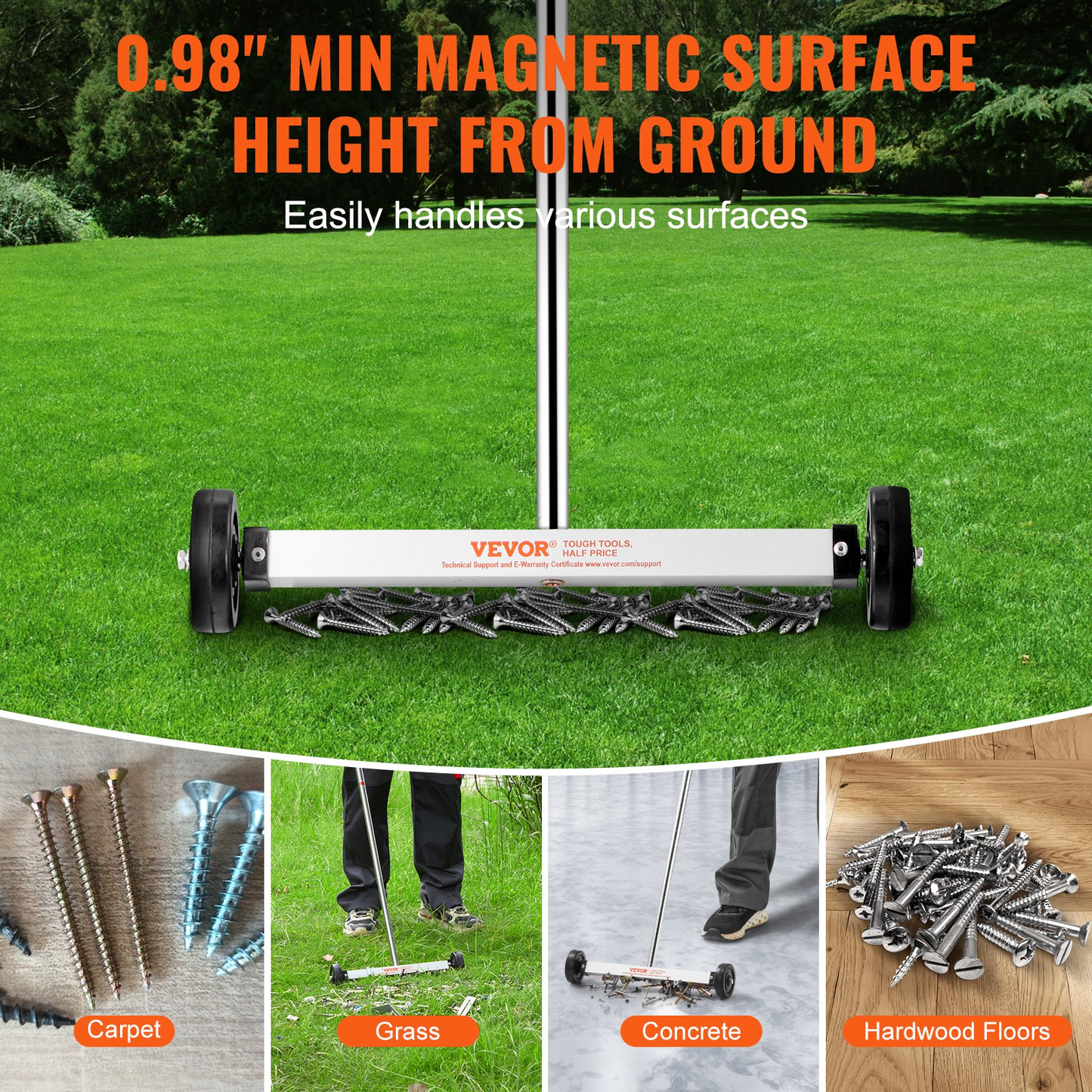 VEVOR 15-Inch Magnetic Sweeper with Wheels Telescoping Magnetic Pickup Tool - Navarrete Furniture