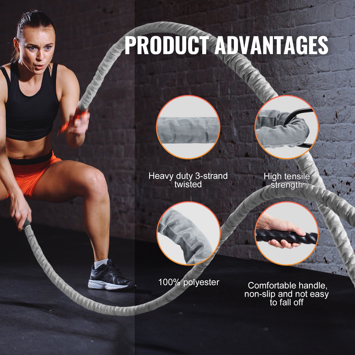 VEVOR Battle Rope 1.5" 30Ft Gym Workout Strength Training Exercise Fitness Rope - Navarrete Furniture
