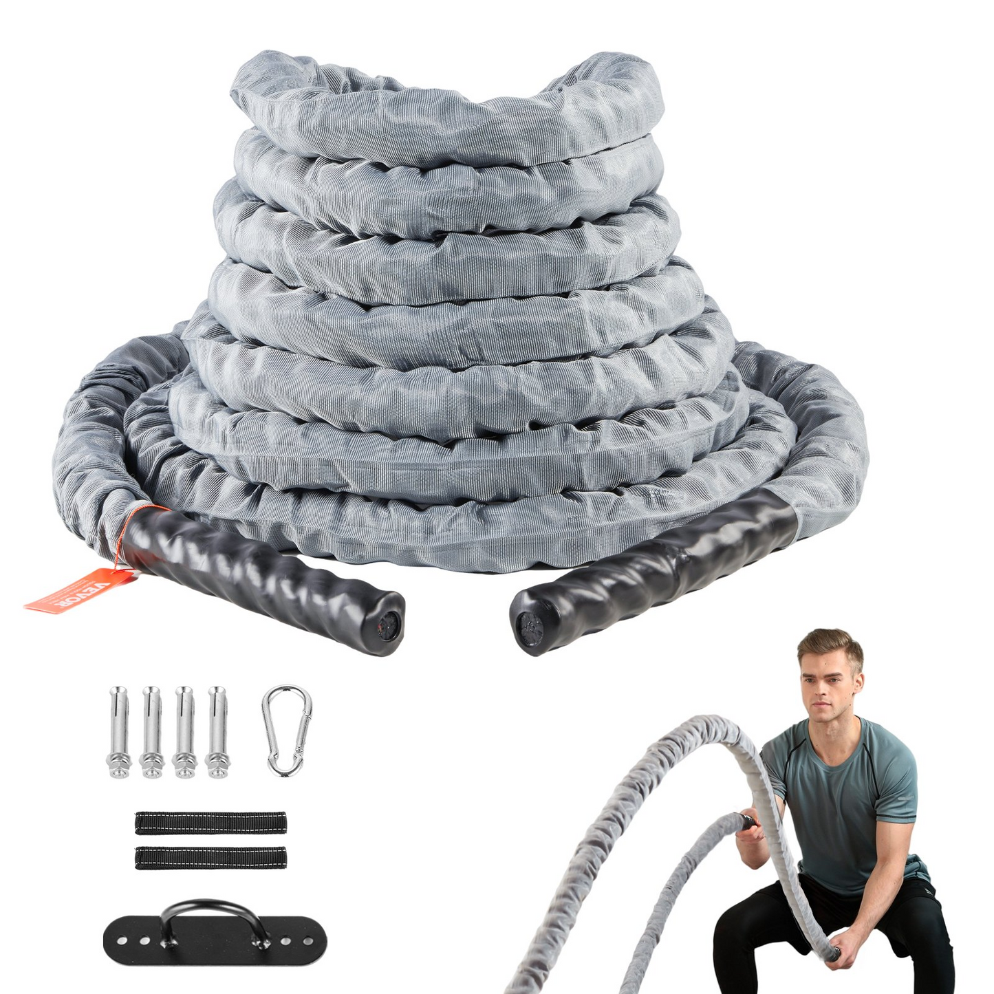 VEVOR Battle Rope 1.5" 30Ft Gym Workout Strength Training Exercise Fitness Rope - Navarrete Furniture