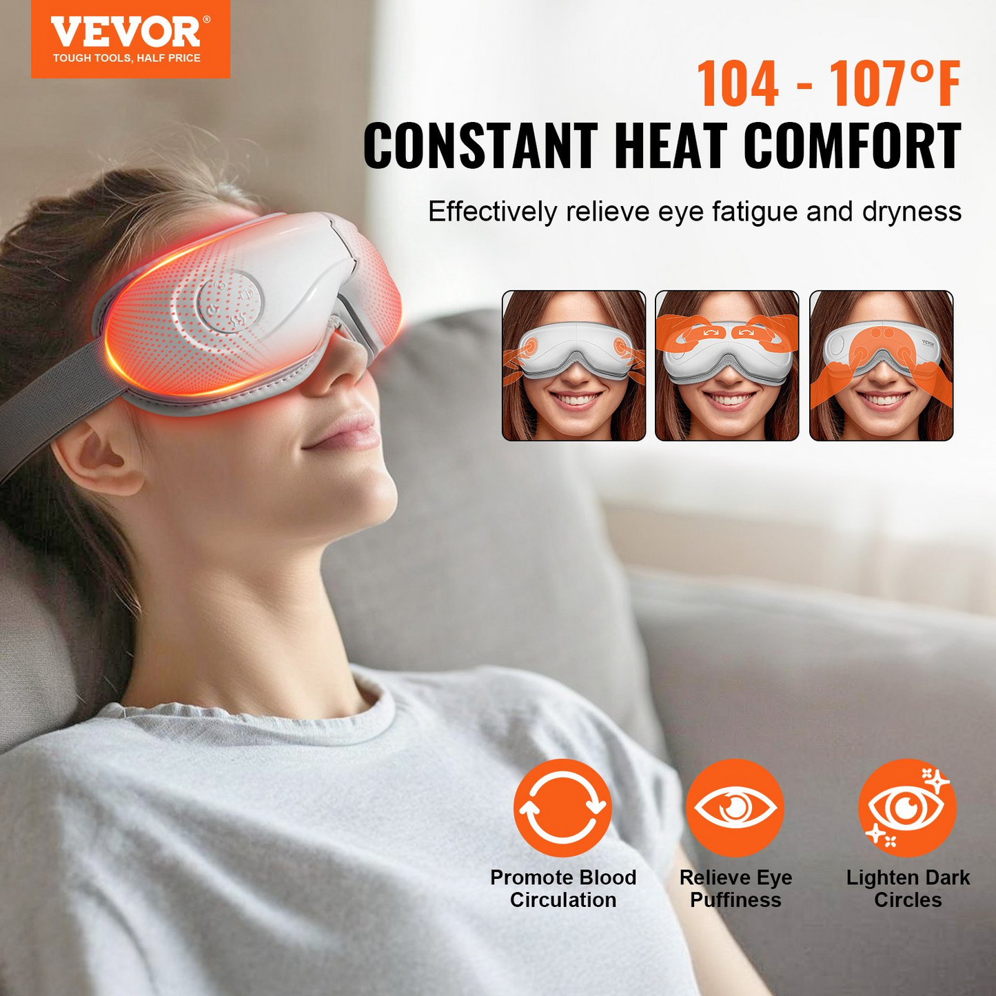 VEVOR Eye Massager with Heat & Remote Eye Care Device 5 Modes Bluetooth Music - Navarrete Furniture