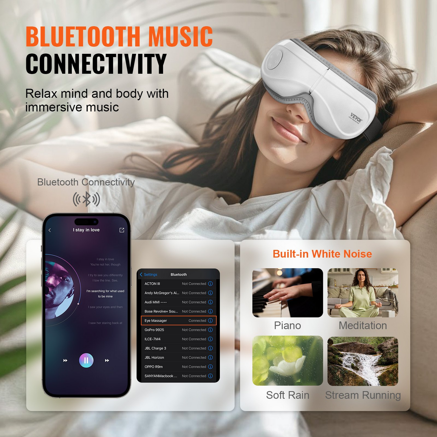 VEVOR Eye Massager with Heat & Remote Eye Care Device 5 Modes Bluetooth Music - Navarrete Furniture