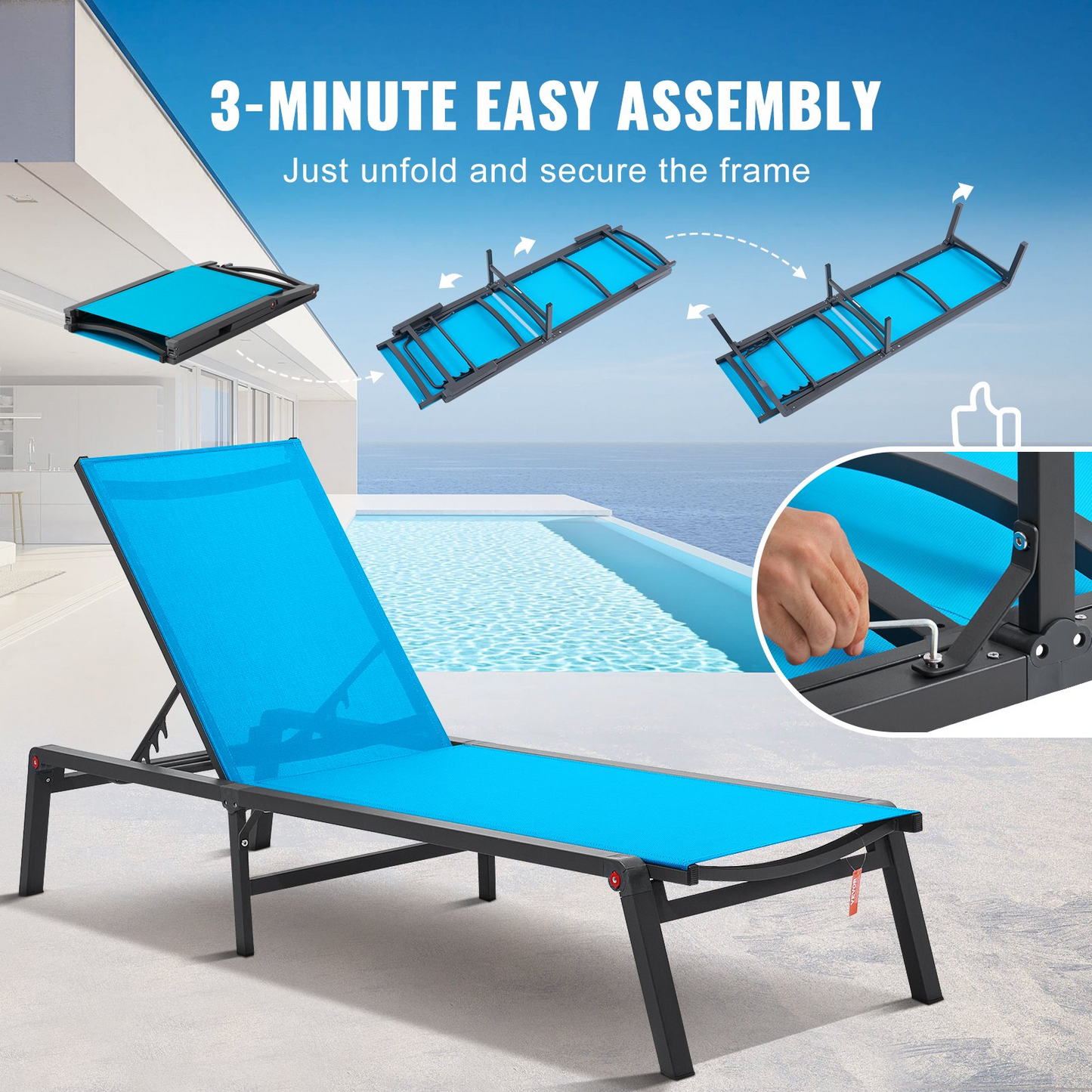 VEVOR Chaise Lounge Chair Outdoor Patio Lounge Chair with Adjustable 5-Position - Navarrete Furniture