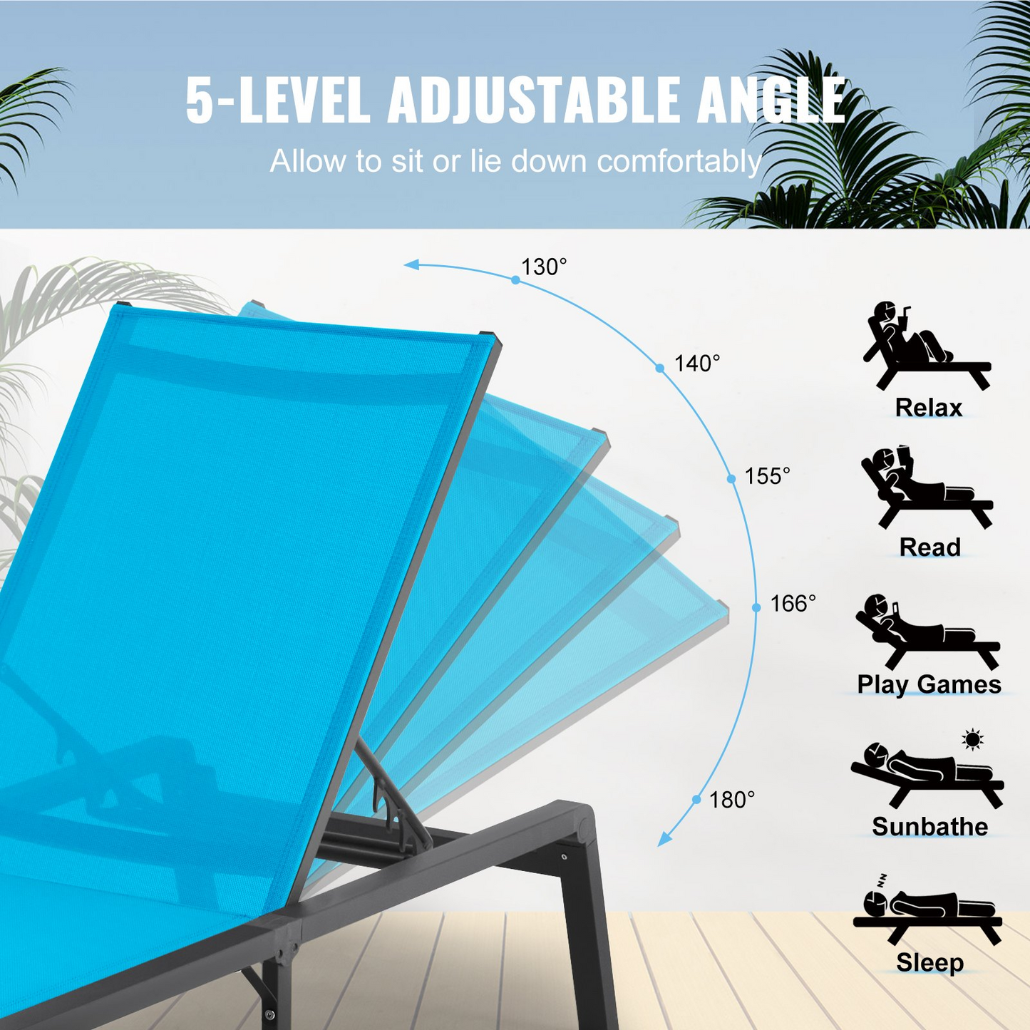 VEVOR Chaise Lounge Chair Outdoor Patio Lounge Chair with Adjustable 5-Position - Navarrete Furniture