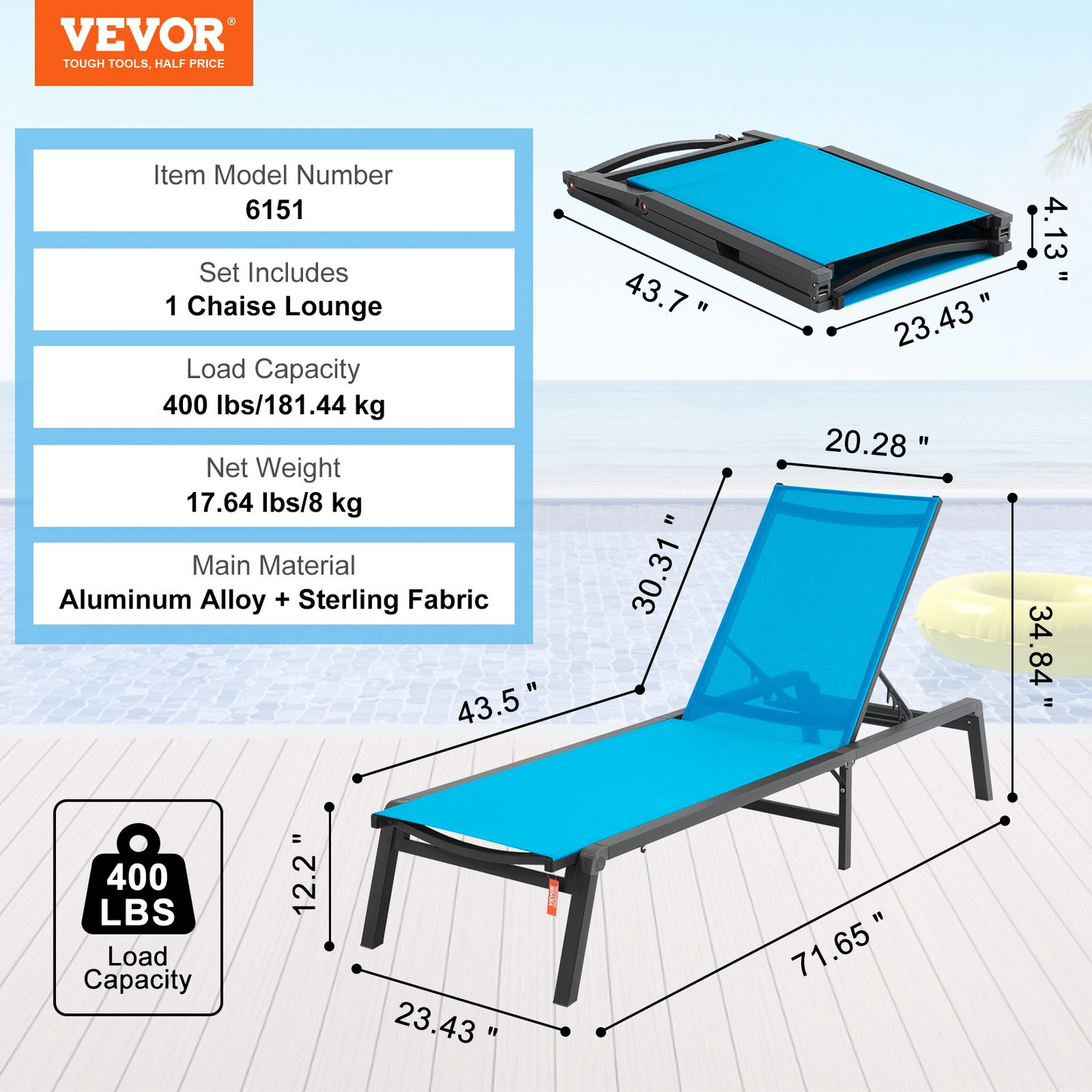 VEVOR Chaise Lounge Chair Outdoor Patio Lounge Chair with Adjustable 5-Position - Navarrete Furniture