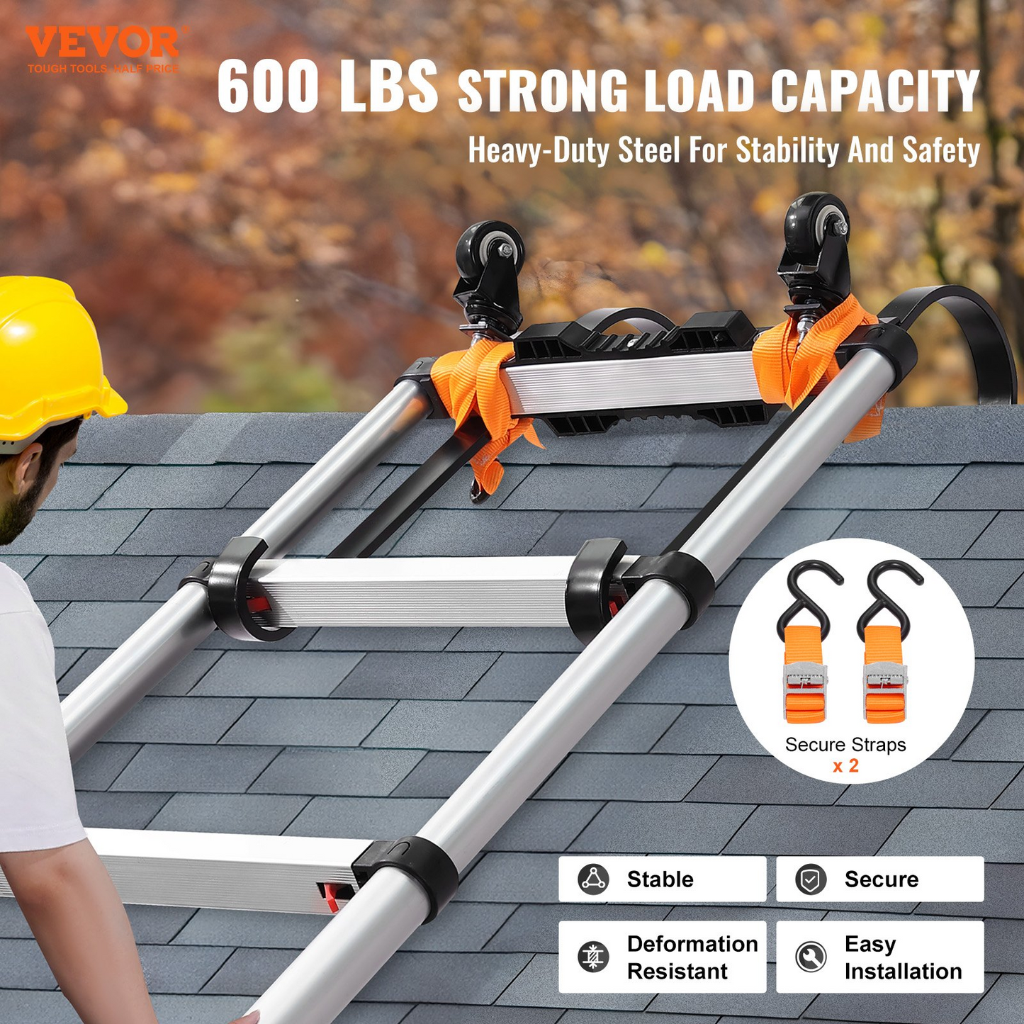 VEVOR Ladder Roof Hook Stabilizer 2 Pack with Fixed Wheel & Swivel Bar Steel - Navarrete Furniture