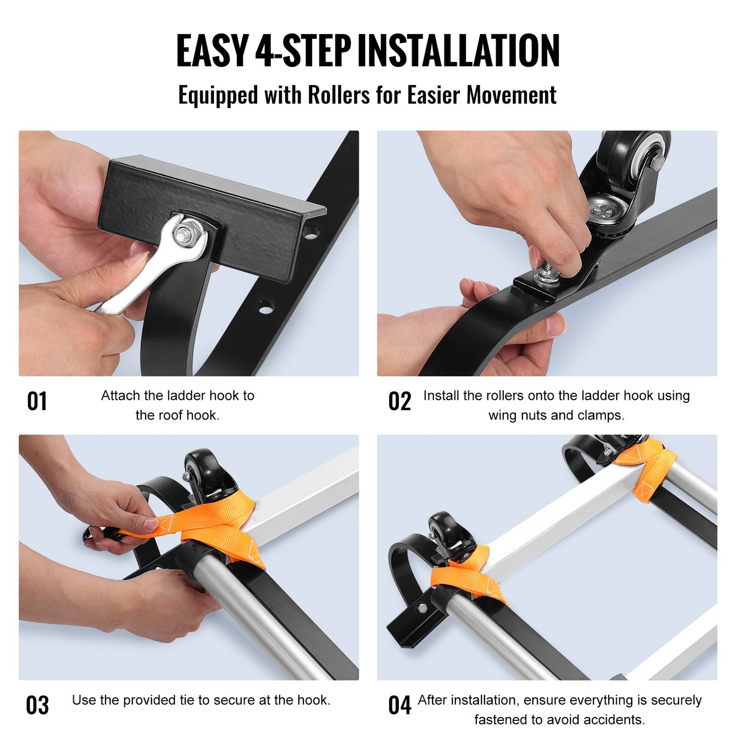 VEVOR Ladder Roof Hook Stabilizer 2 Pack with Fixed Wheel & Swivel Bar Steel - Navarrete Furniture