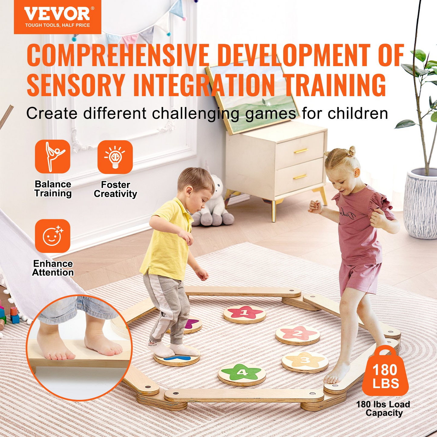 VEVOR Kids Balance Beam Stepping Stones Gymnastics Children Balance Board 6 PCS - Navarrete Furniture