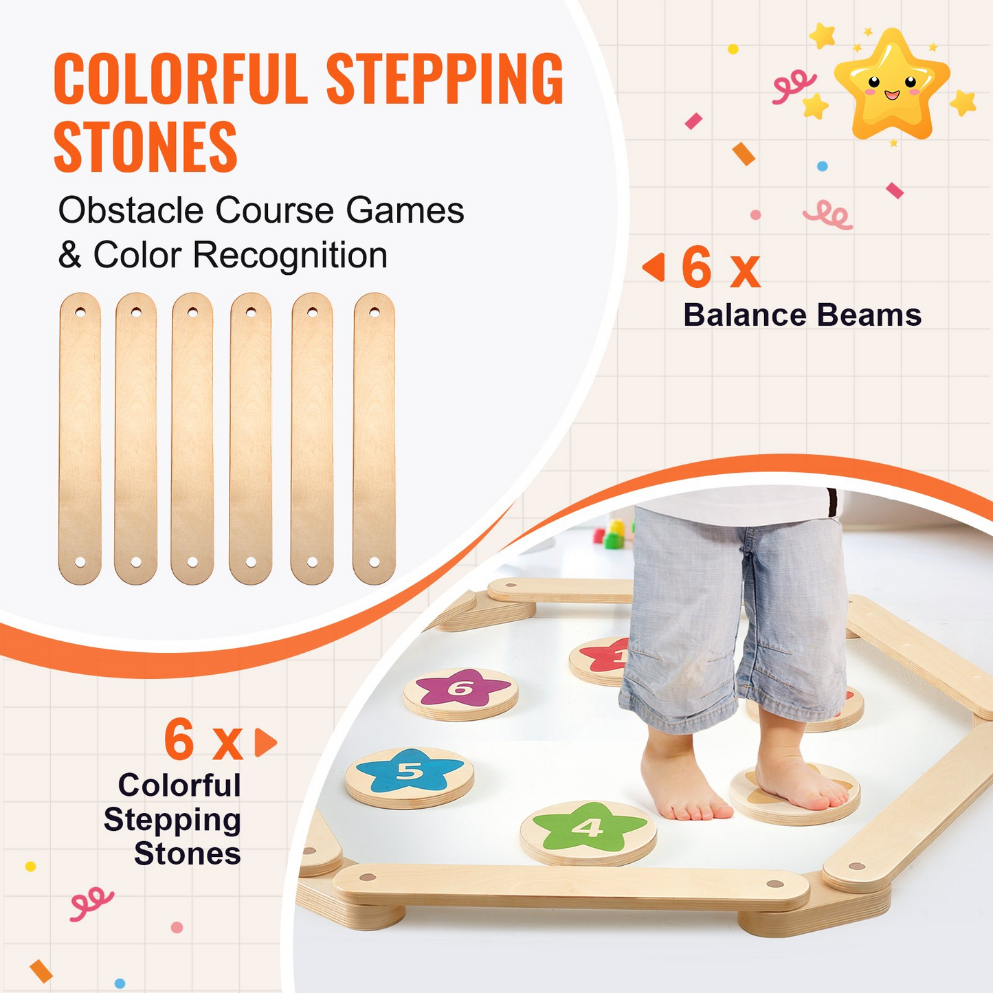 VEVOR Kids Balance Beam Stepping Stones Gymnastics Children Balance Board 6 PCS - Navarrete Furniture