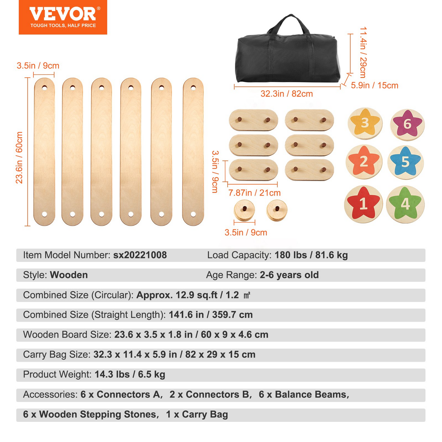 VEVOR Kids Balance Beam Stepping Stones Gymnastics Children Balance Board 6 PCS - Navarrete Furniture