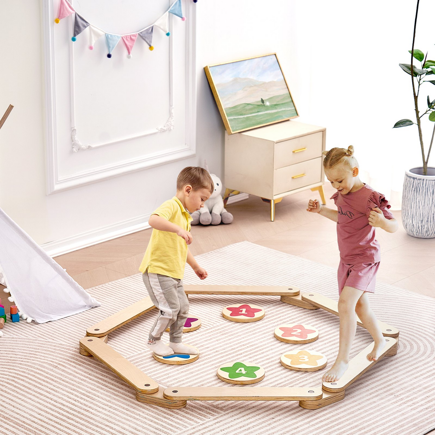VEVOR Kids Balance Beam Stepping Stones Gymnastics Children Balance Board 6 PCS - Navarrete Furniture